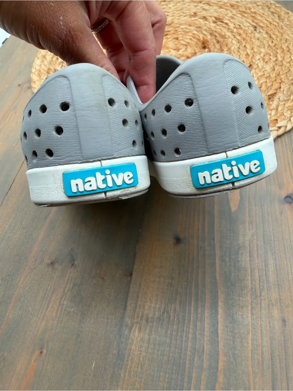 Native Gray Jefferson Slip-On Sneakers with White Toe Caps